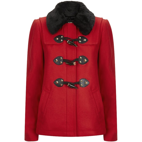 Juicy Couture Jackets & Blazers - Juicy Couture Red Wool Toggle Duffle Coat with Fur